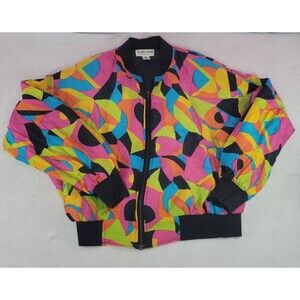 Carol Horn Workshop Vintage Colorblock Silk Bomber Jacket Size Large 80s/90s